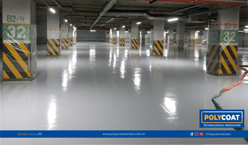 Actual construction of Polyurea coating for apartment parking floors-newtec